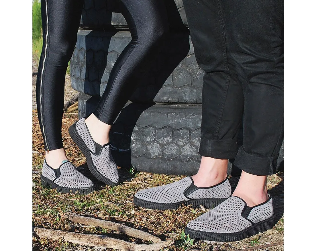 Grey Perforated Pointed Slip Ons