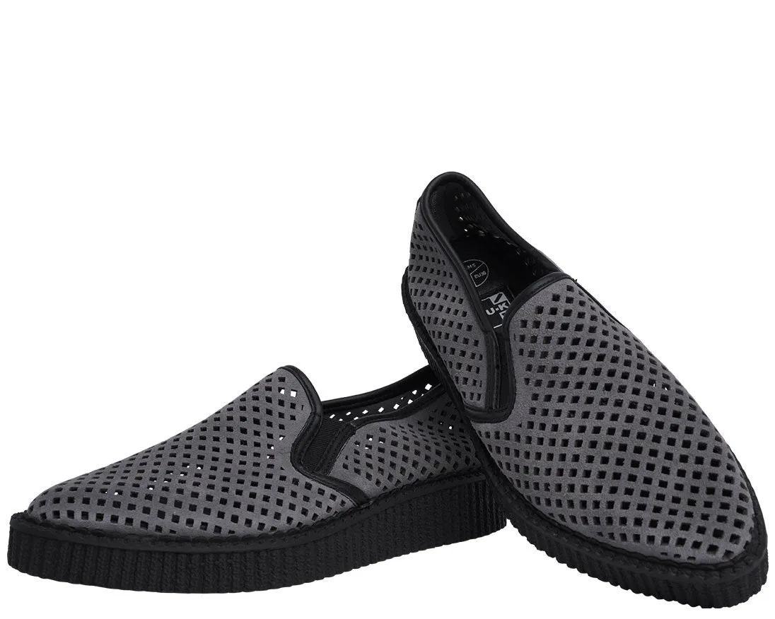 Grey Perforated Pointed Slip Ons