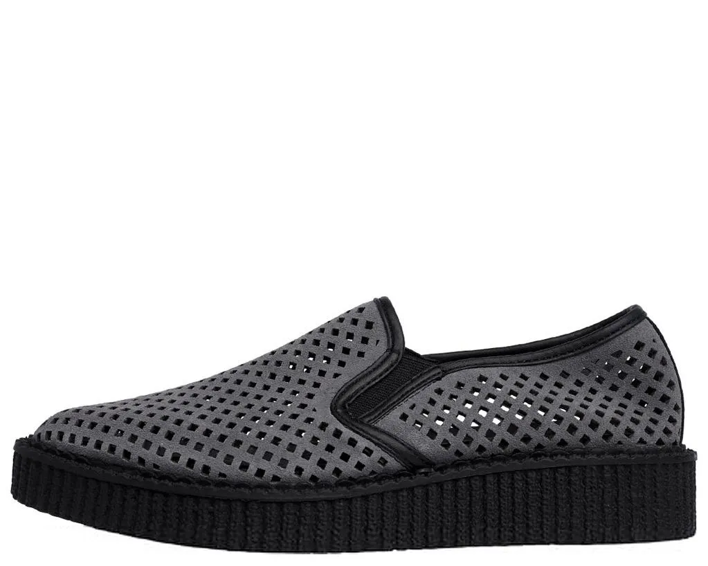 Grey Perforated Pointed Slip Ons