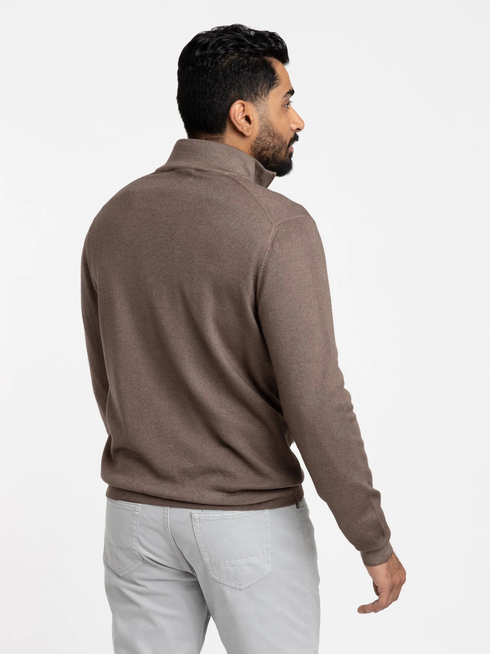 Hazelnut Brown Wool Quarter Zip Sweater