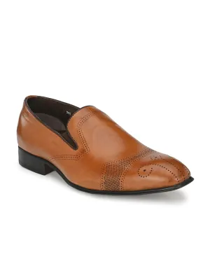 Hitz Men's Tan Leather Slip On Semi Formal Shoes