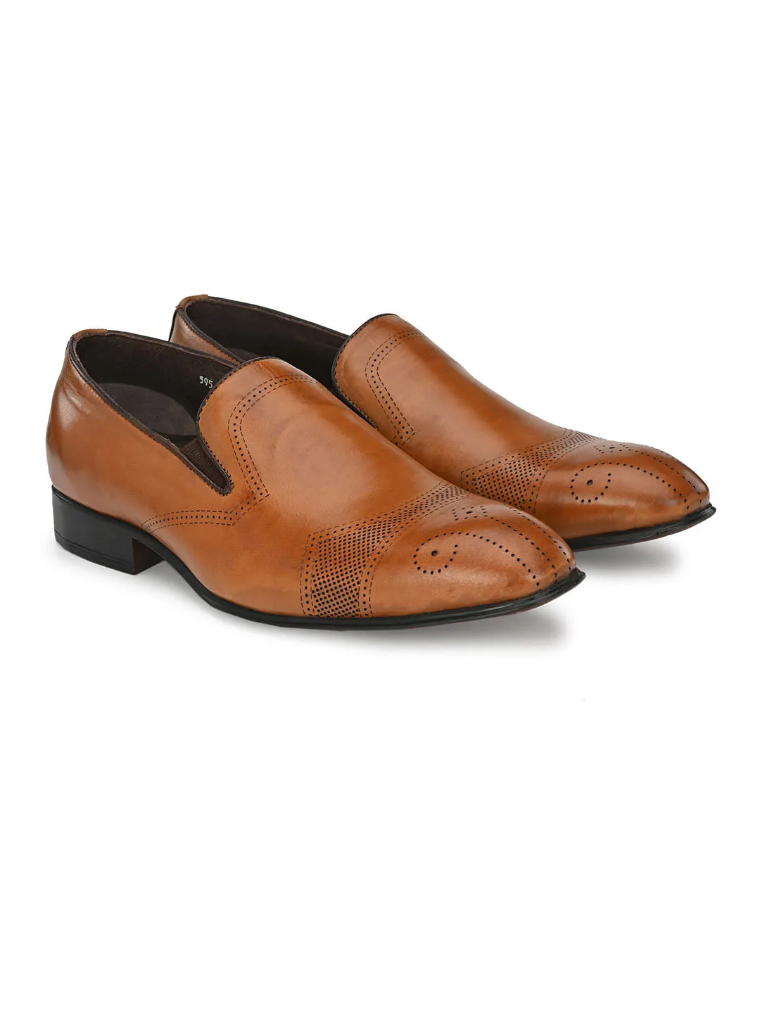 Hitz Men's Tan Leather Slip On Semi Formal Shoes