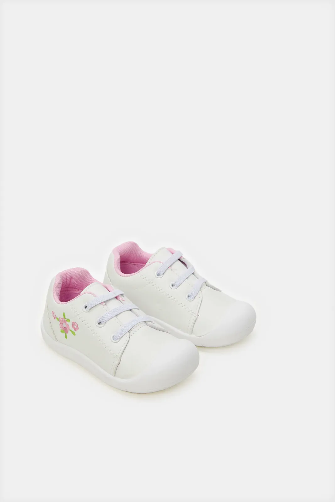 Infant Girls White Embroidered Sneakers