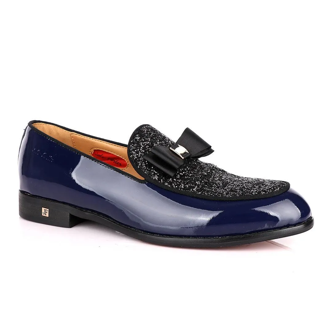 John Foster Blue Patent Bow Fringe with Glittering Stone Shoe