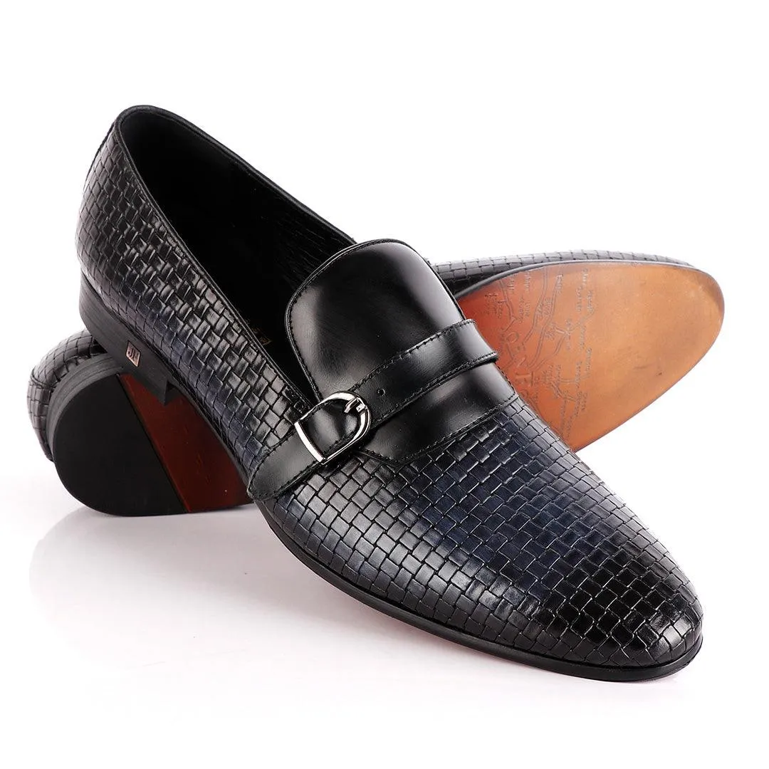 John Foster Croc Leather Slip-on  With Strap Shoe-Black