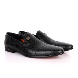 John Foster Full Flower  Designed Leather Shoe-Black