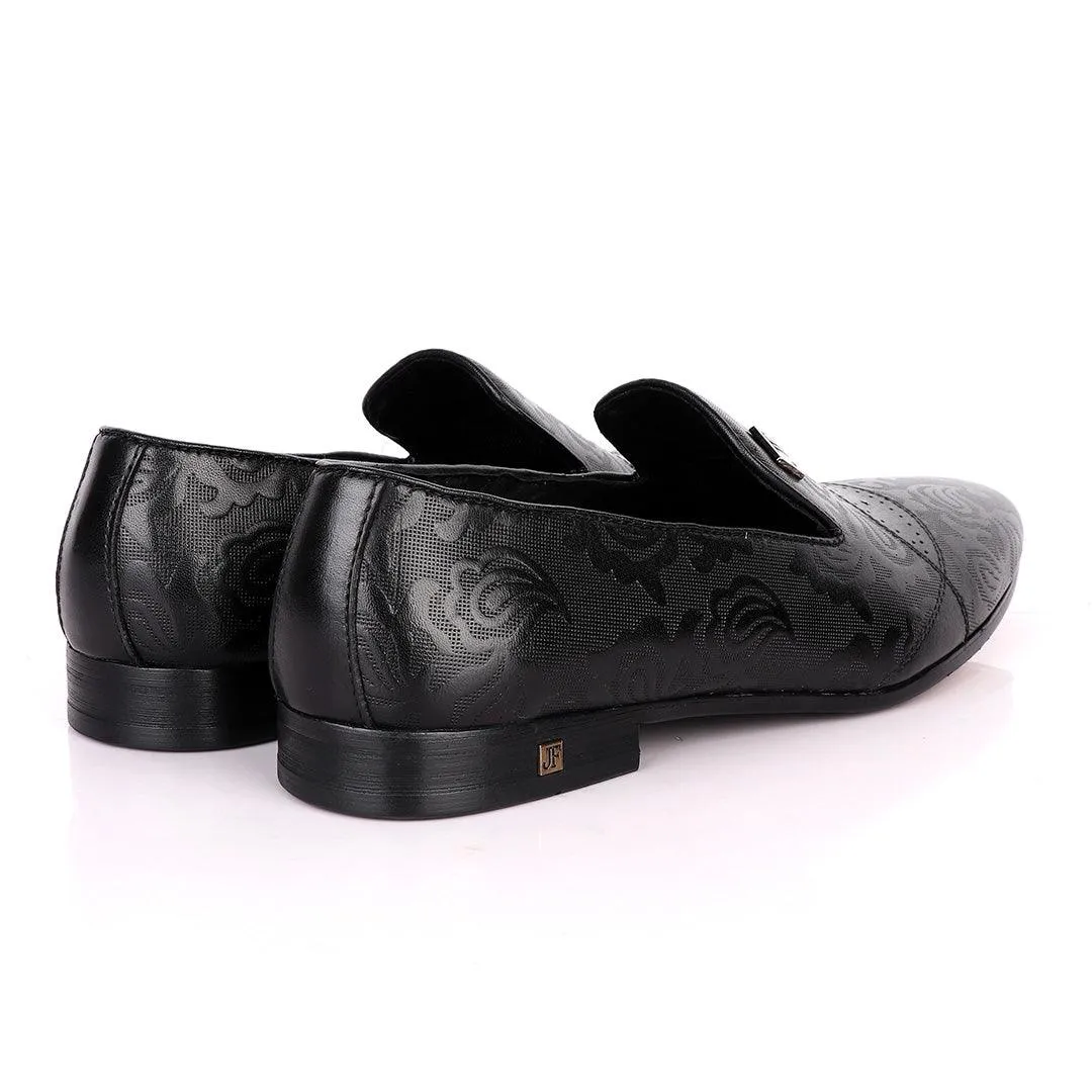 John Foster Full Flower  Designed Leather Shoe-Black