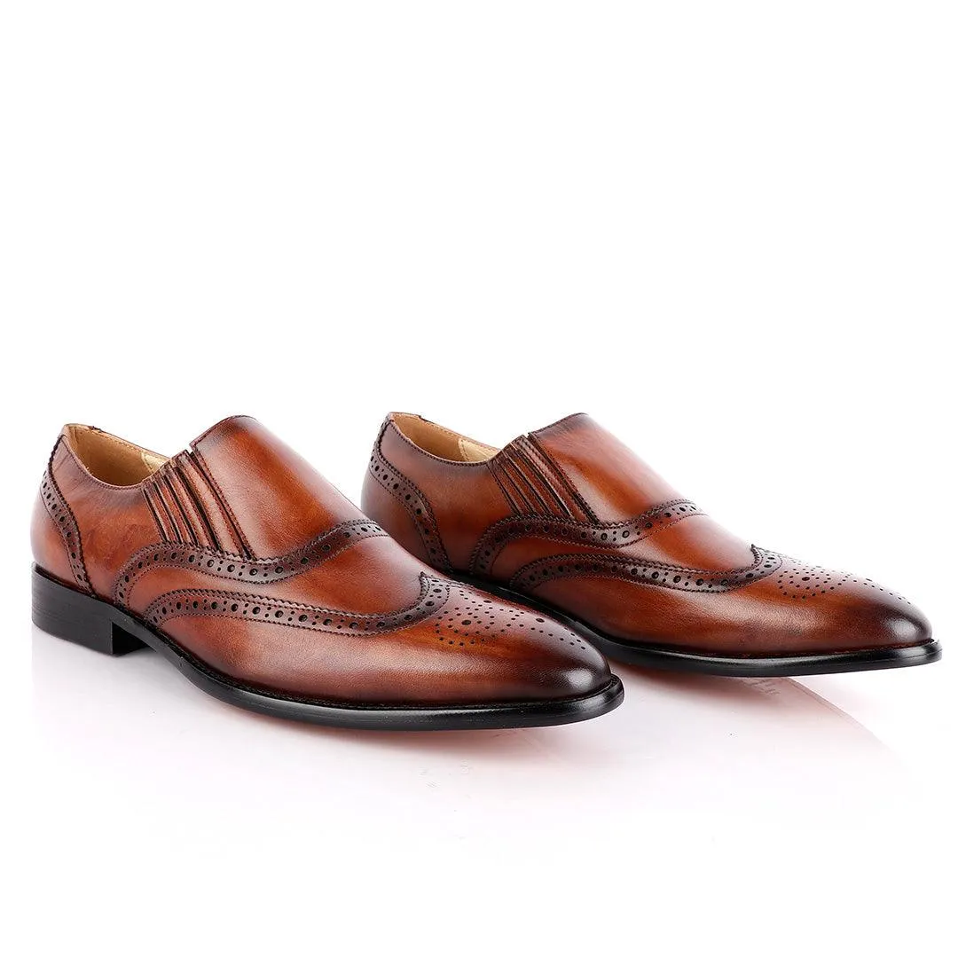 John Foster Slip On Brown Brogue Shoe