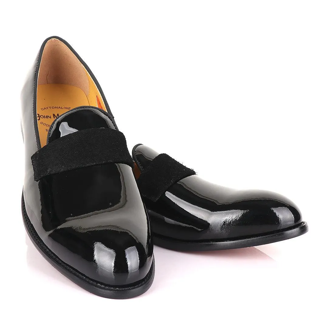 John Mendson Patent Wetlips Black Tape Loafers Shoe