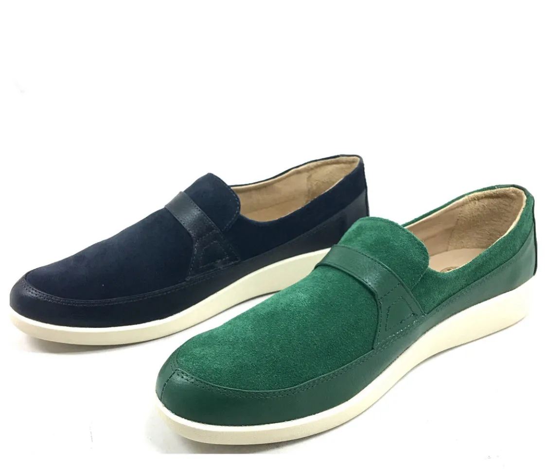 Johnny Famous Bally Style Tribeca Men's Dark Green Leather and Suede Slip Ons