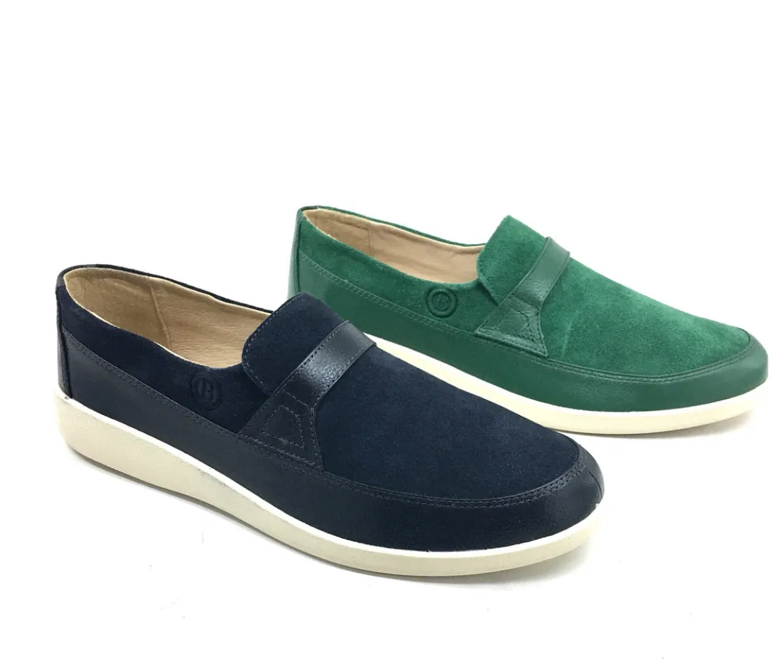 Johnny Famous Bally Style Tribeca Men's Dark Green Leather and Suede Slip Ons