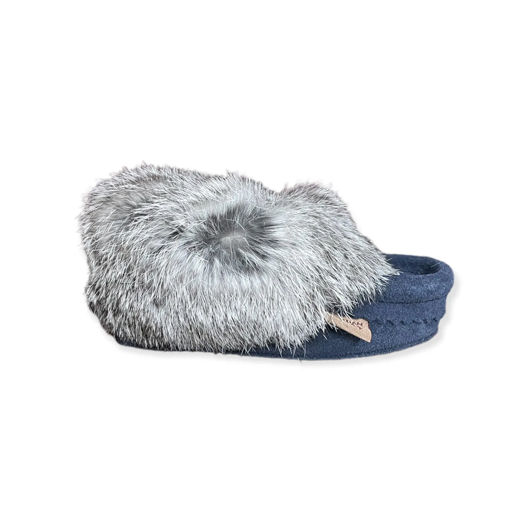 Kid's Fur Moccasin - Navy Suede