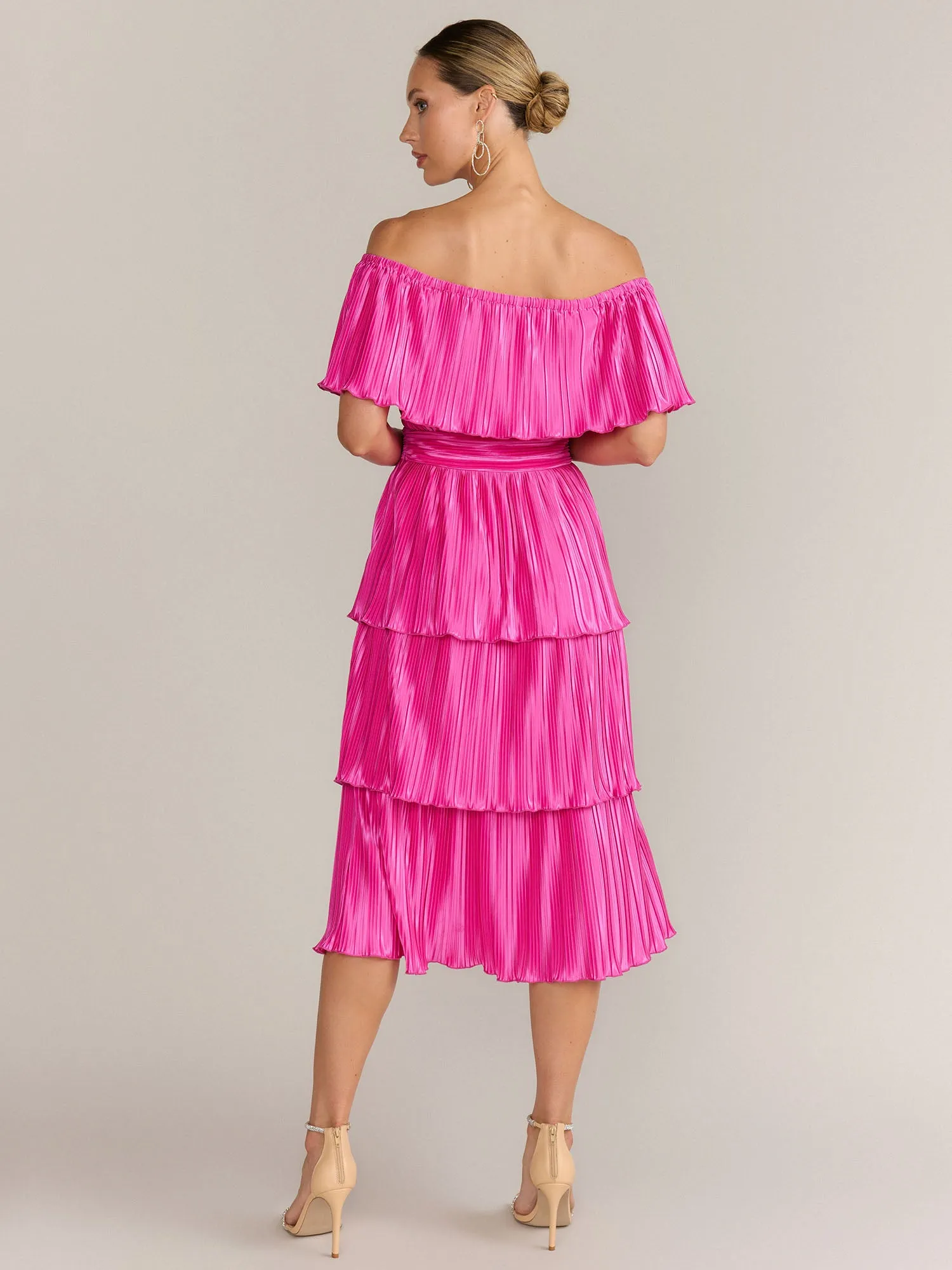 Lena Off Shoulder Pleated Plisse Midi Dress - Brands We Love