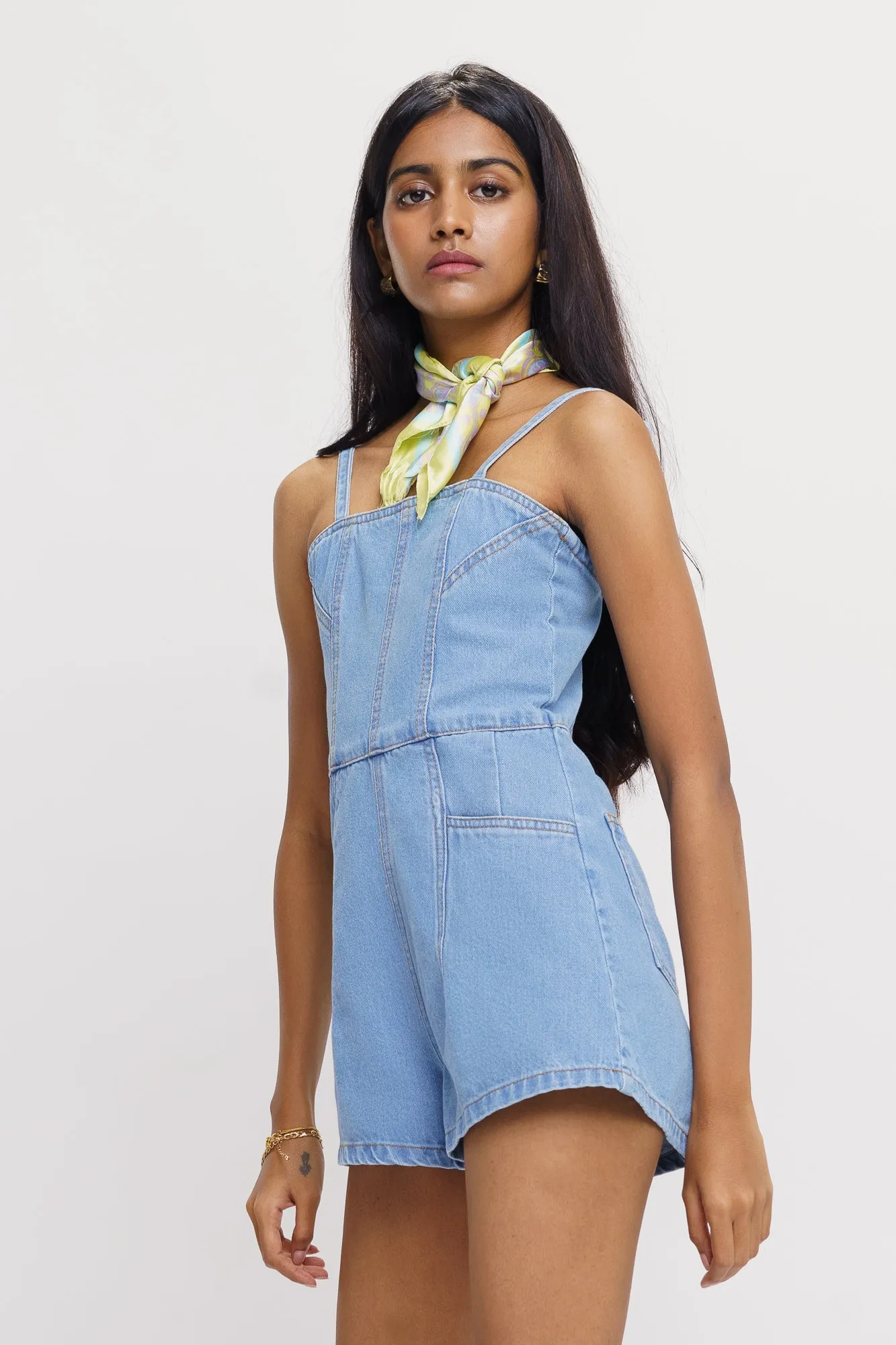 Light Indigo Denim Romper