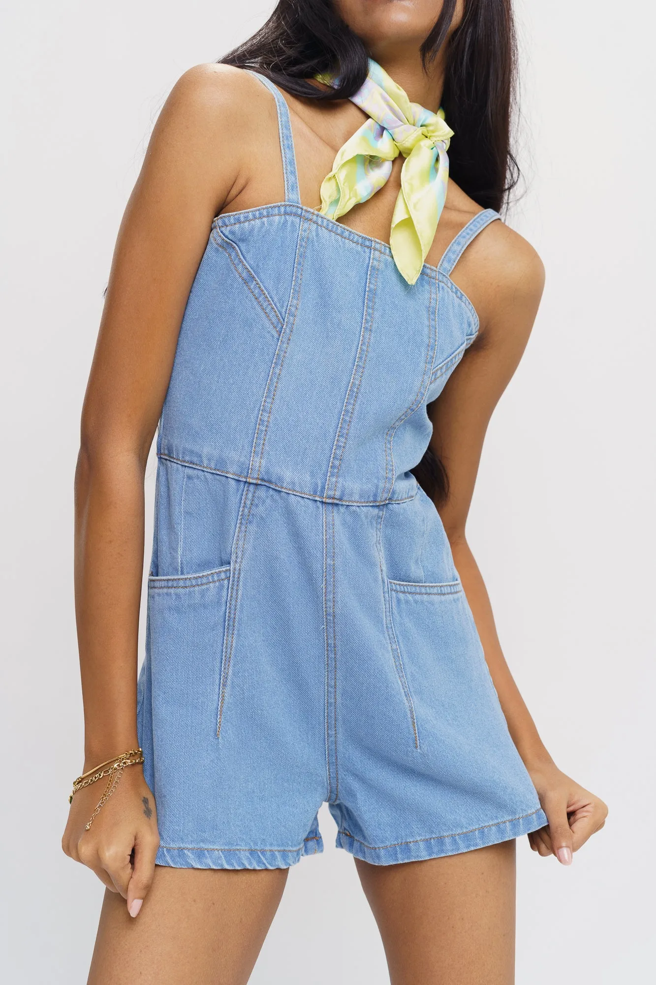 Light Indigo Denim Romper