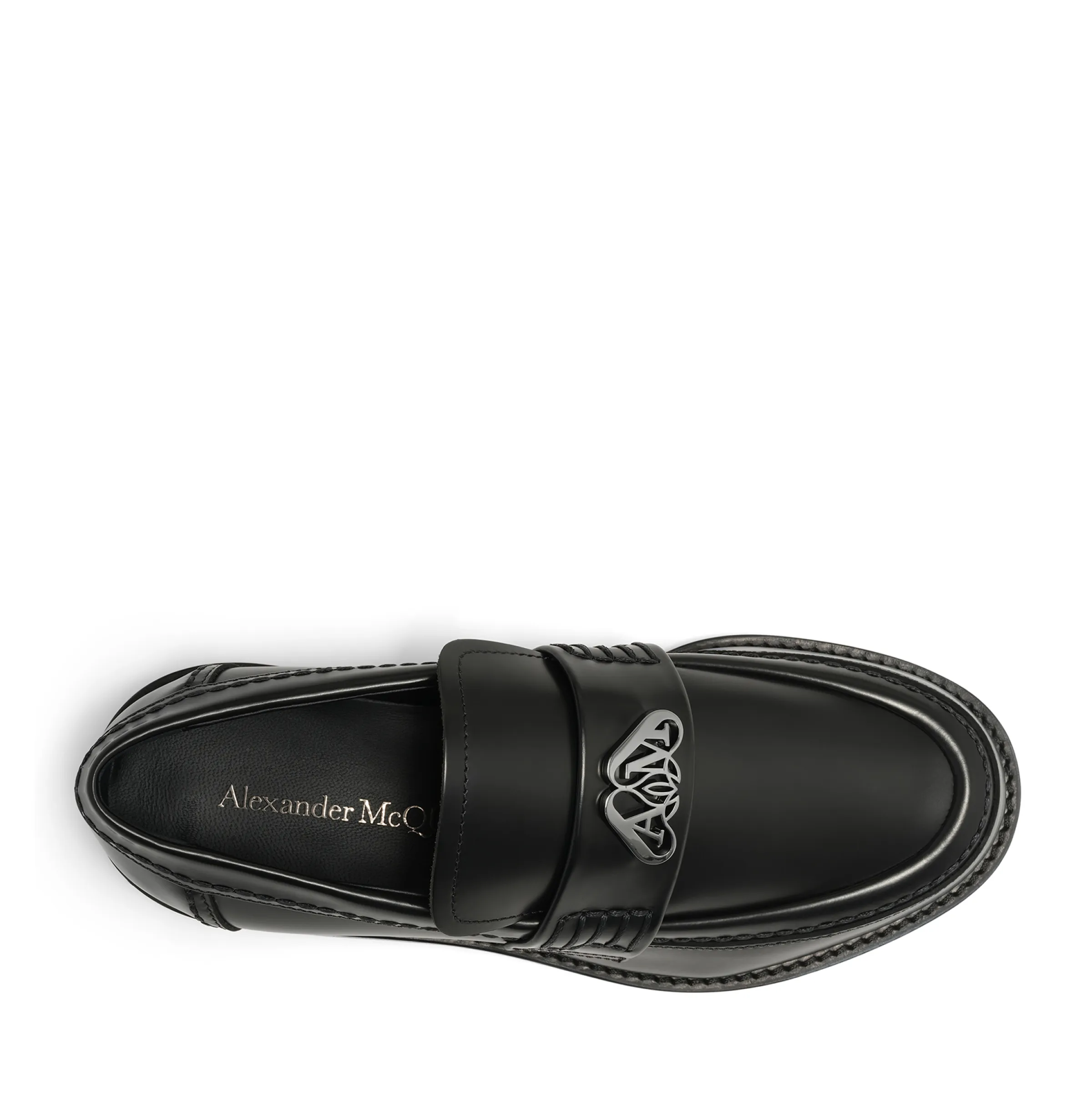 Logo Lux Leather Loafer in Black/Silver