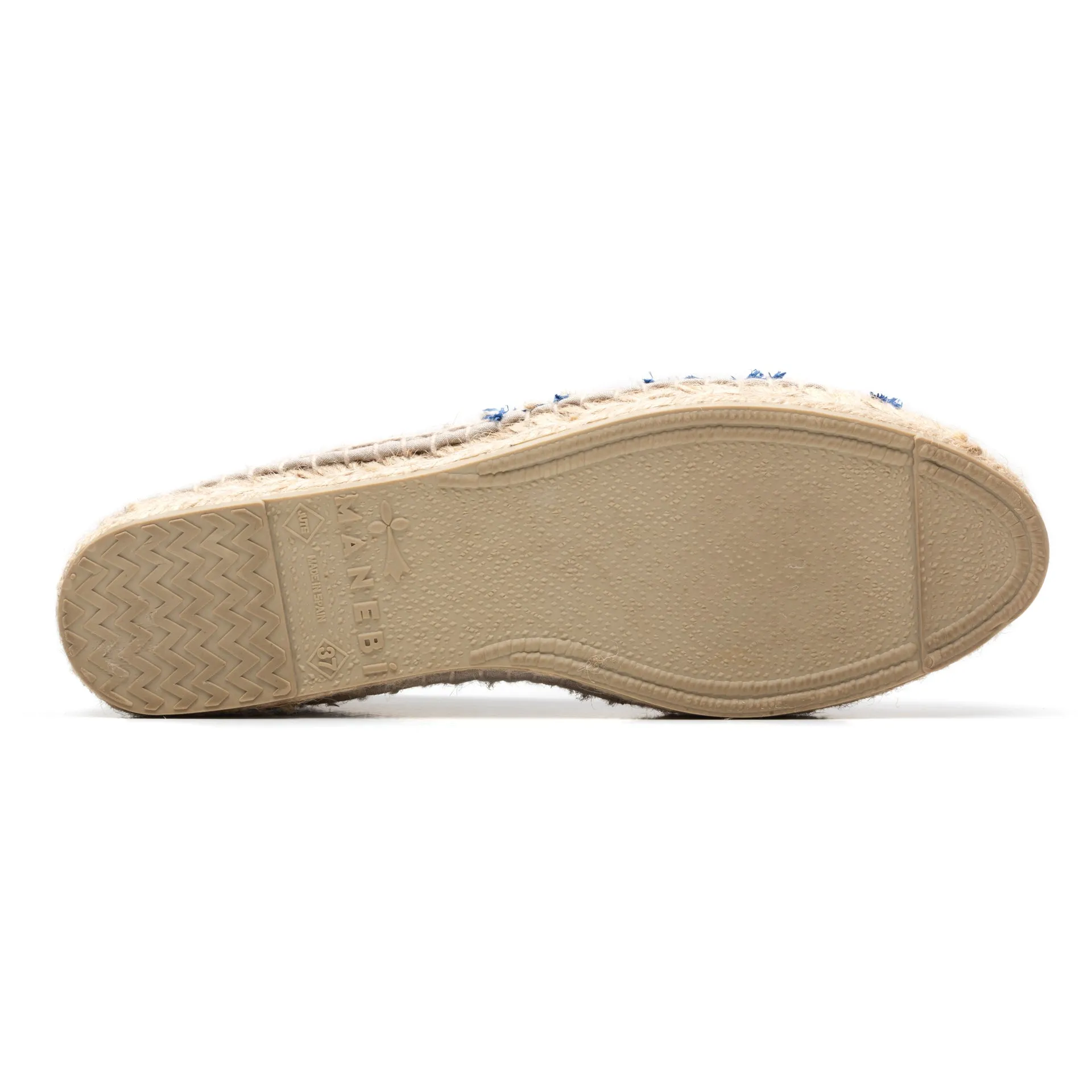 MANEBI "Hamptons" Espadrilles Beige-Blue Canvas Women's Loafer Shoes 37 NEW US 7