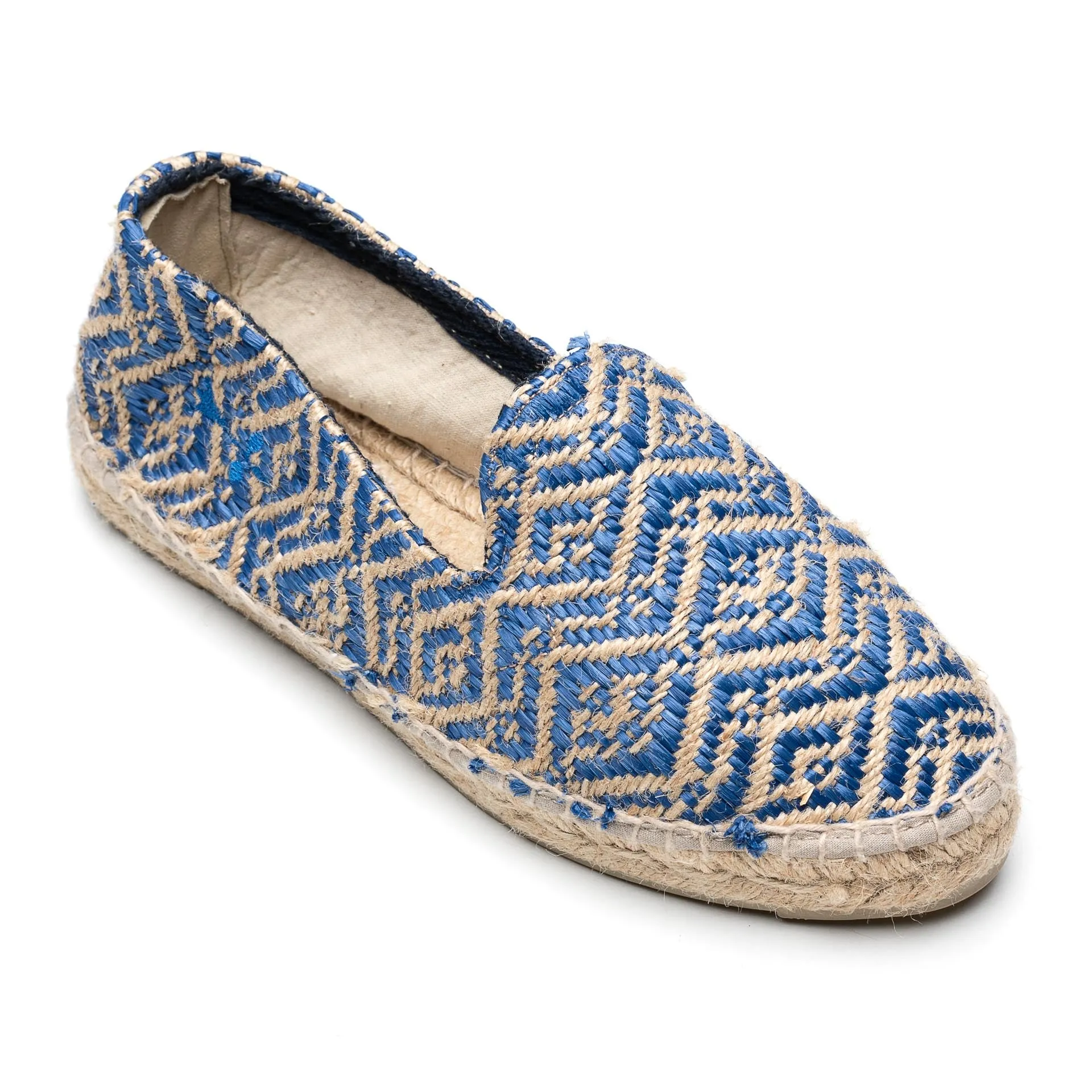 MANEBI "Hamptons" Espadrilles Beige-Blue Canvas Women's Loafer Shoes 37 NEW US 7