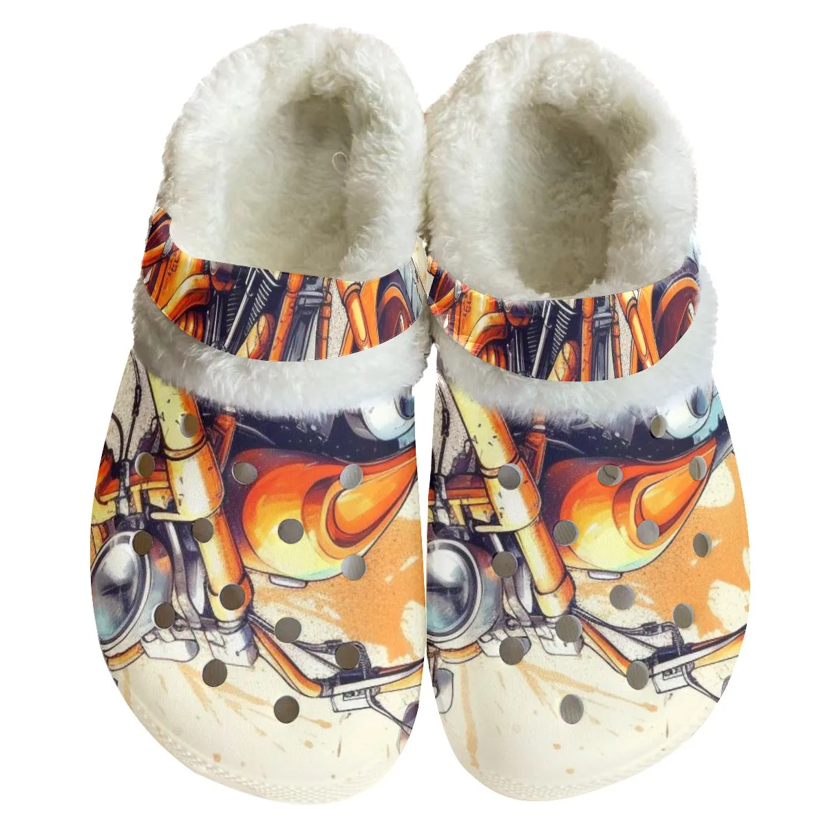 MC #3 Men's Classic Clogs with Fleece motorcycle print