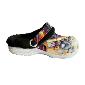 MC #3 Men's Classic Clogs with Fleece motorcycle print