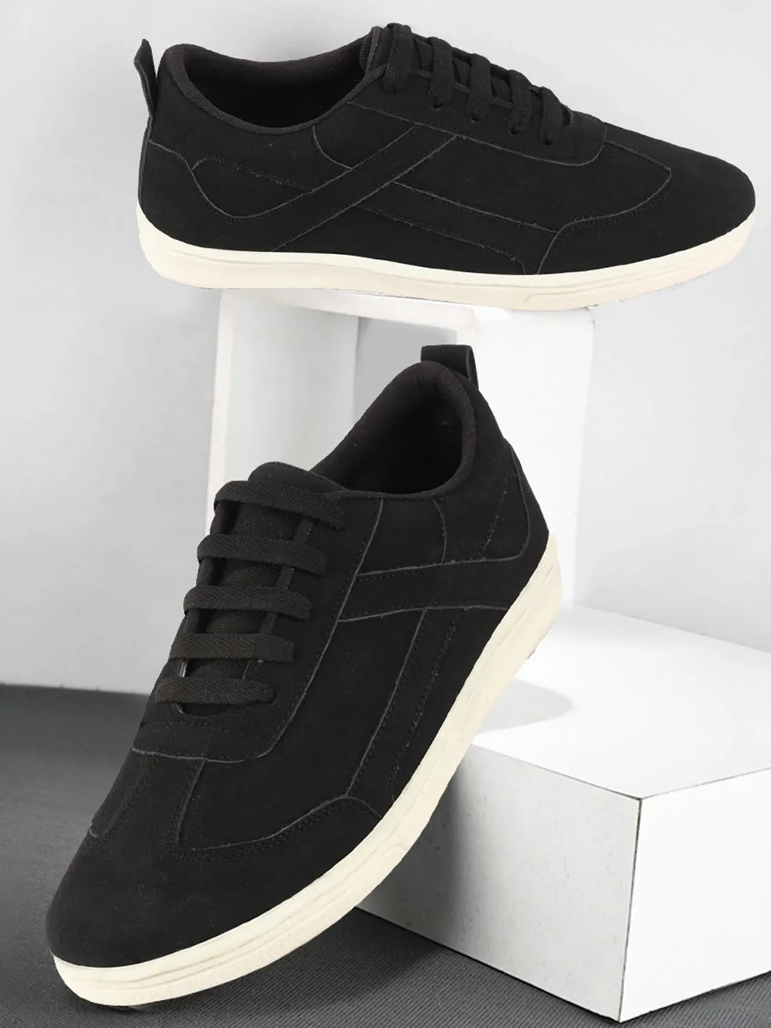 Men Black Trendy Fashion Classic Super Light Speedy Runs Anti Skid Lace Up Sneakers Shoes