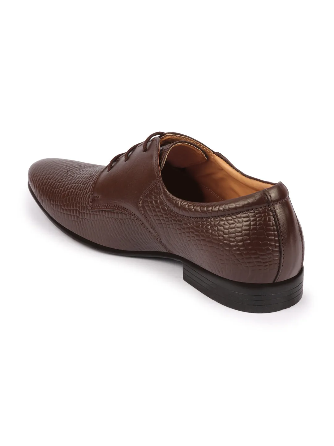 Men Brown Formal Leather Embossed Office Lace Up Shoes