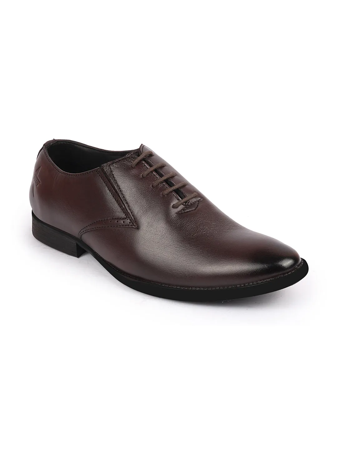 Men Brown Formal Office Work Genuine Leather Oxford Lace Up Shoes