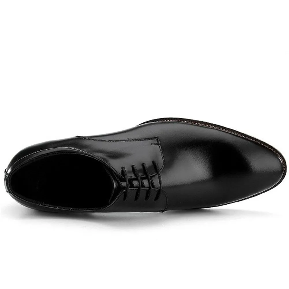 Men Lace Up Pointed Solid Balck Formal Oxfords