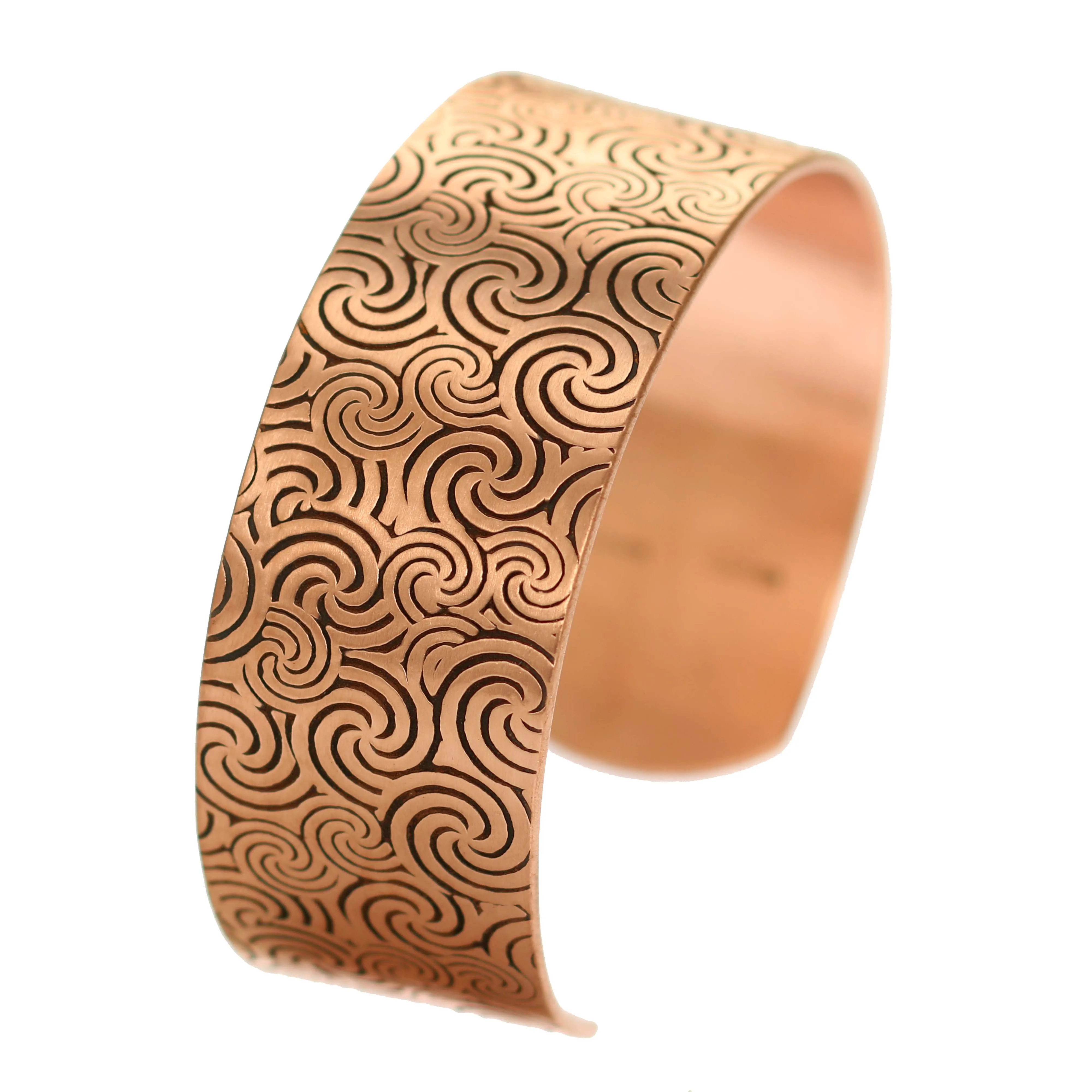 Men's Solid Copper Wave Embossed Cuff - 1 Inch Wide