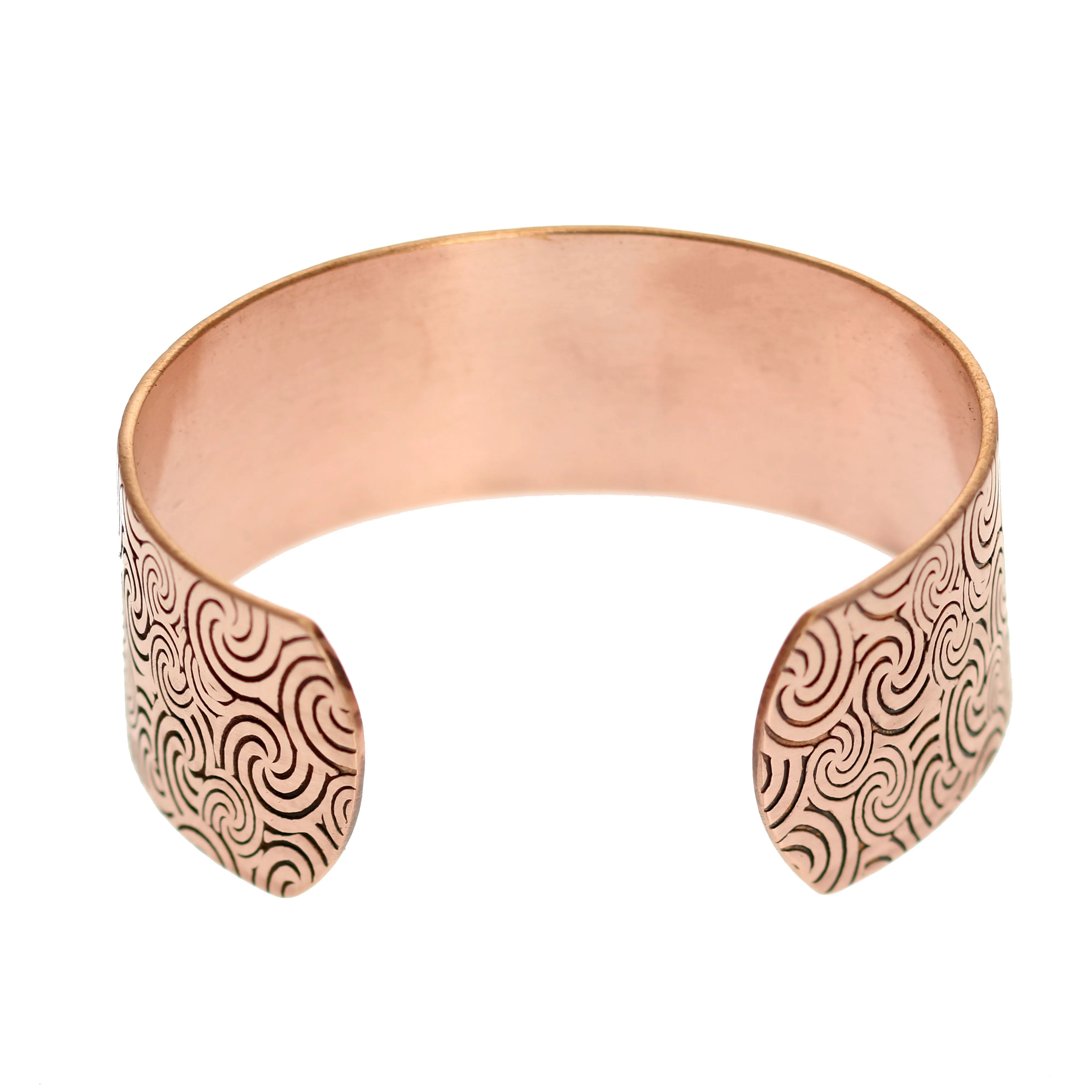 Men's Solid Copper Wave Embossed Cuff - 1 Inch Wide