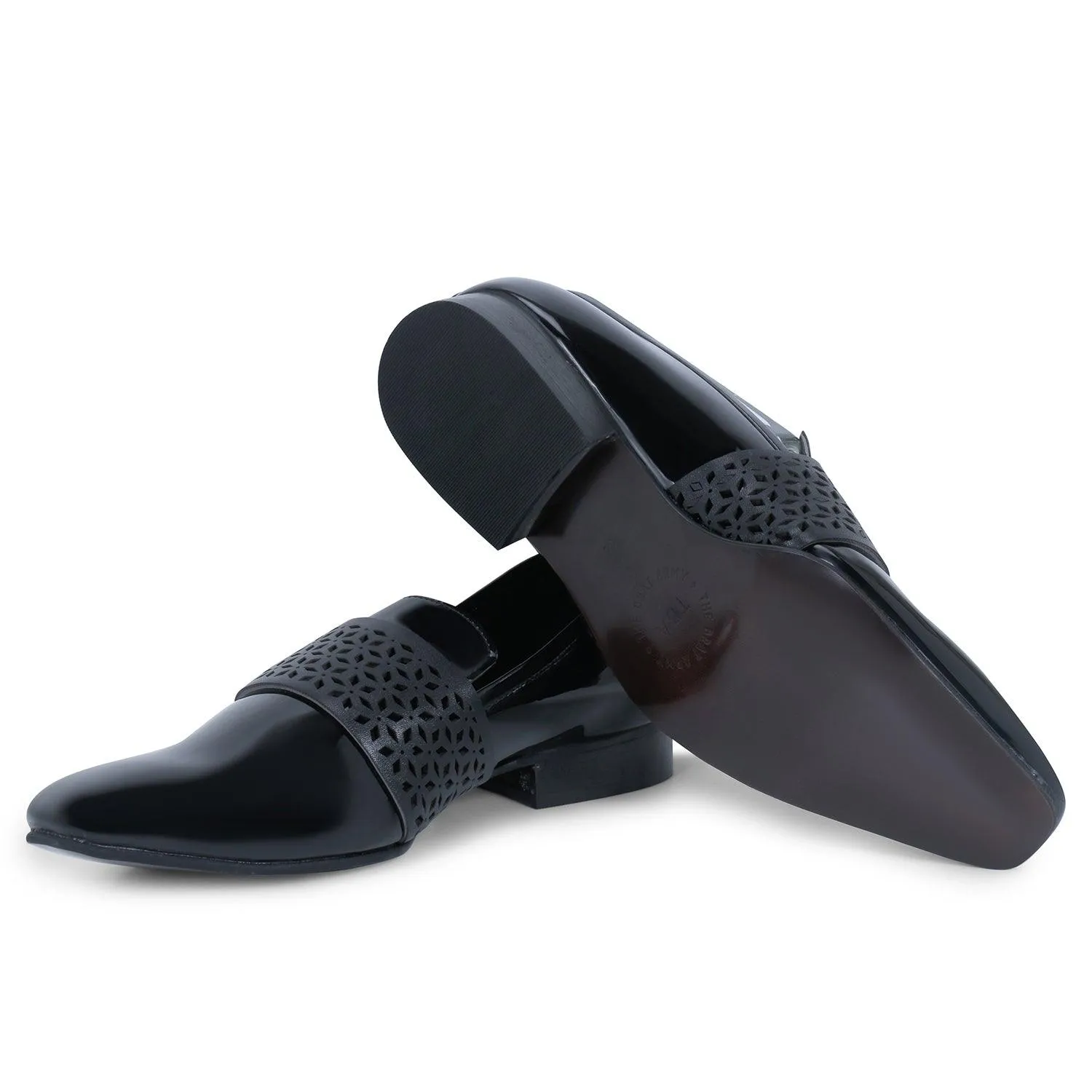 Montreux Patent Black Carved Strap Loafers.