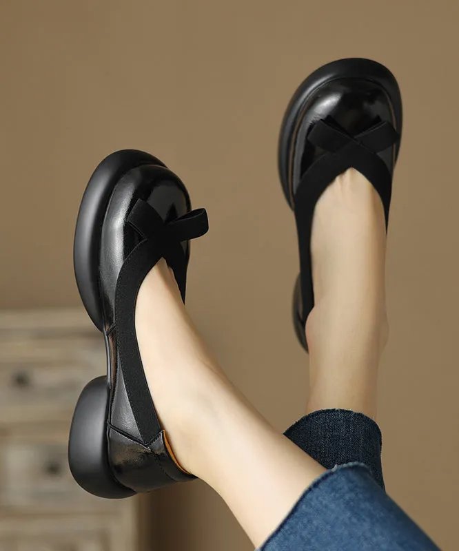 New Dark Grey Women Splicing Bow Platform Loafers For WT035