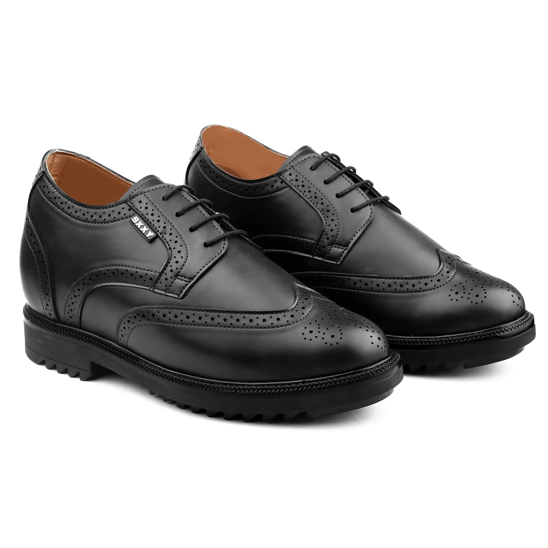 New Latest Men's 3.5 Inch Hidden Height Increasing Vegan Leather Brogue Shoes