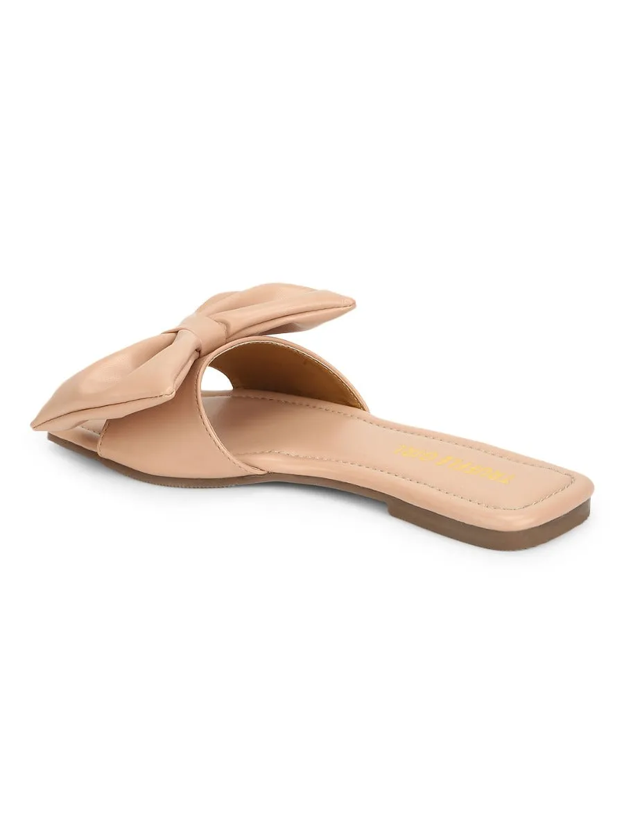 Nude PU Bow Slip Ons