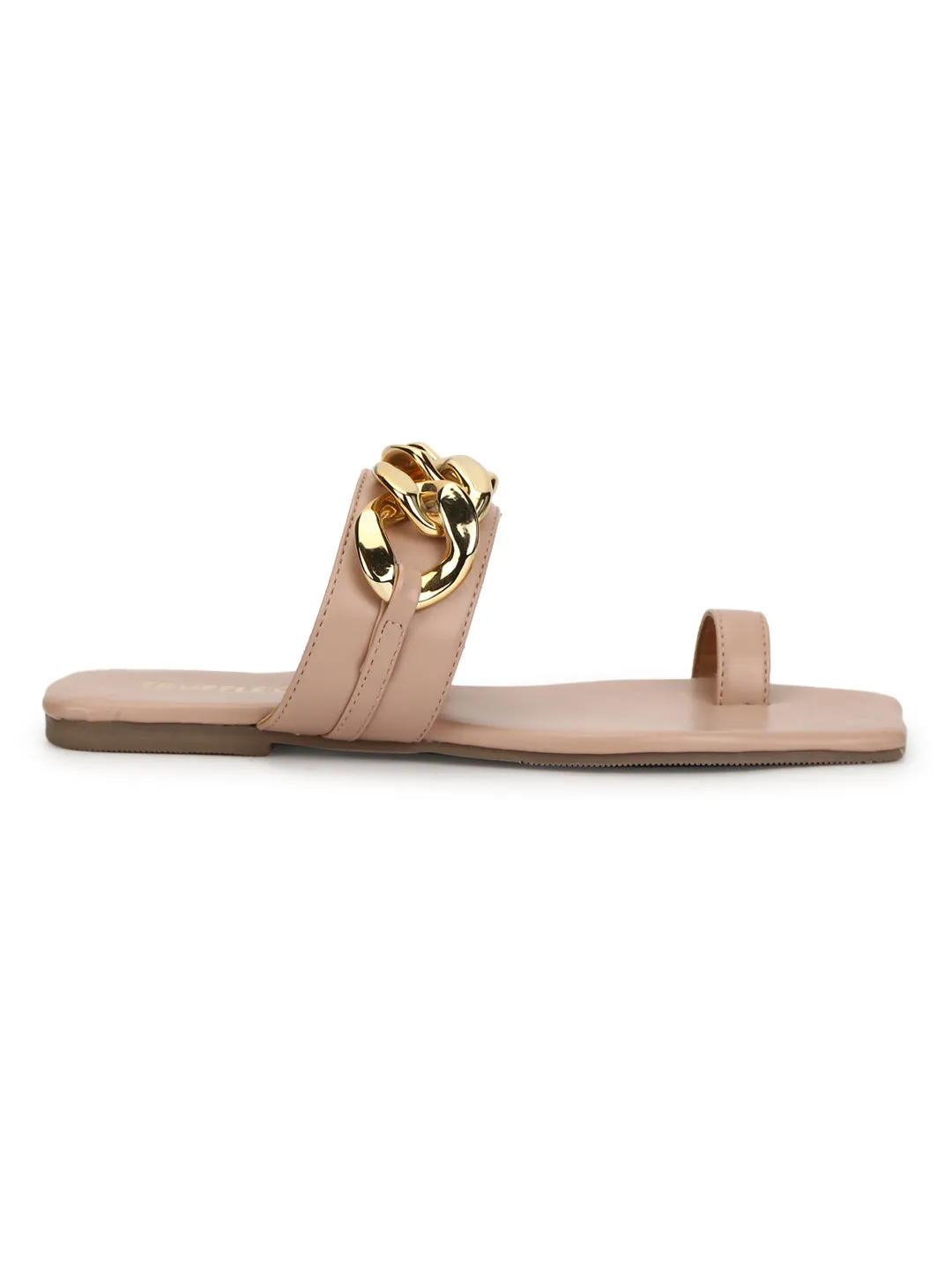 Nude PU Gold Chain Slip Ons