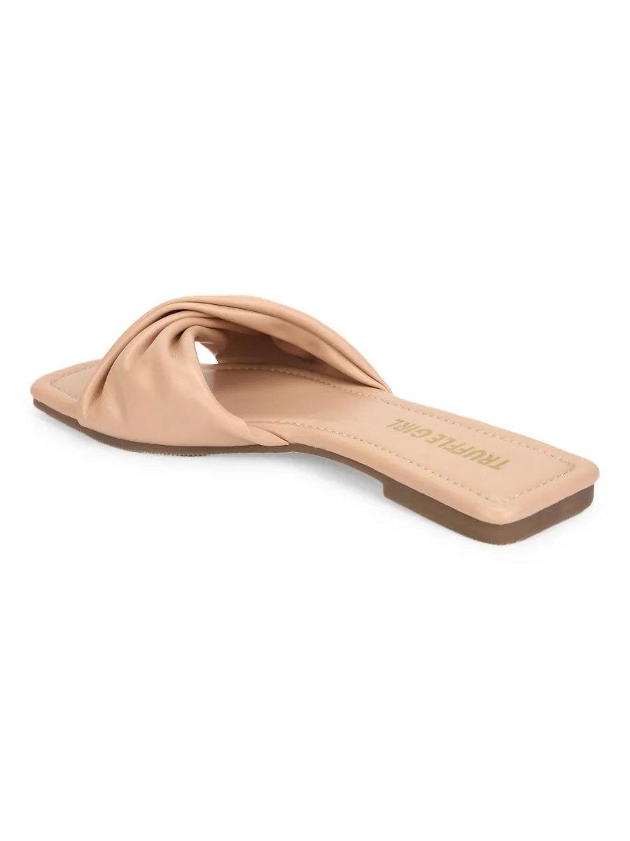 Nude PU Twisted Strap Slip Ons