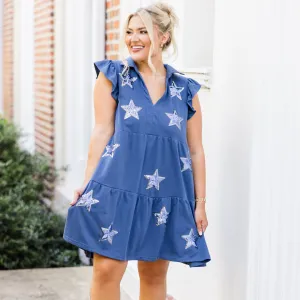 Oh My Stars Dress, Denim Blue