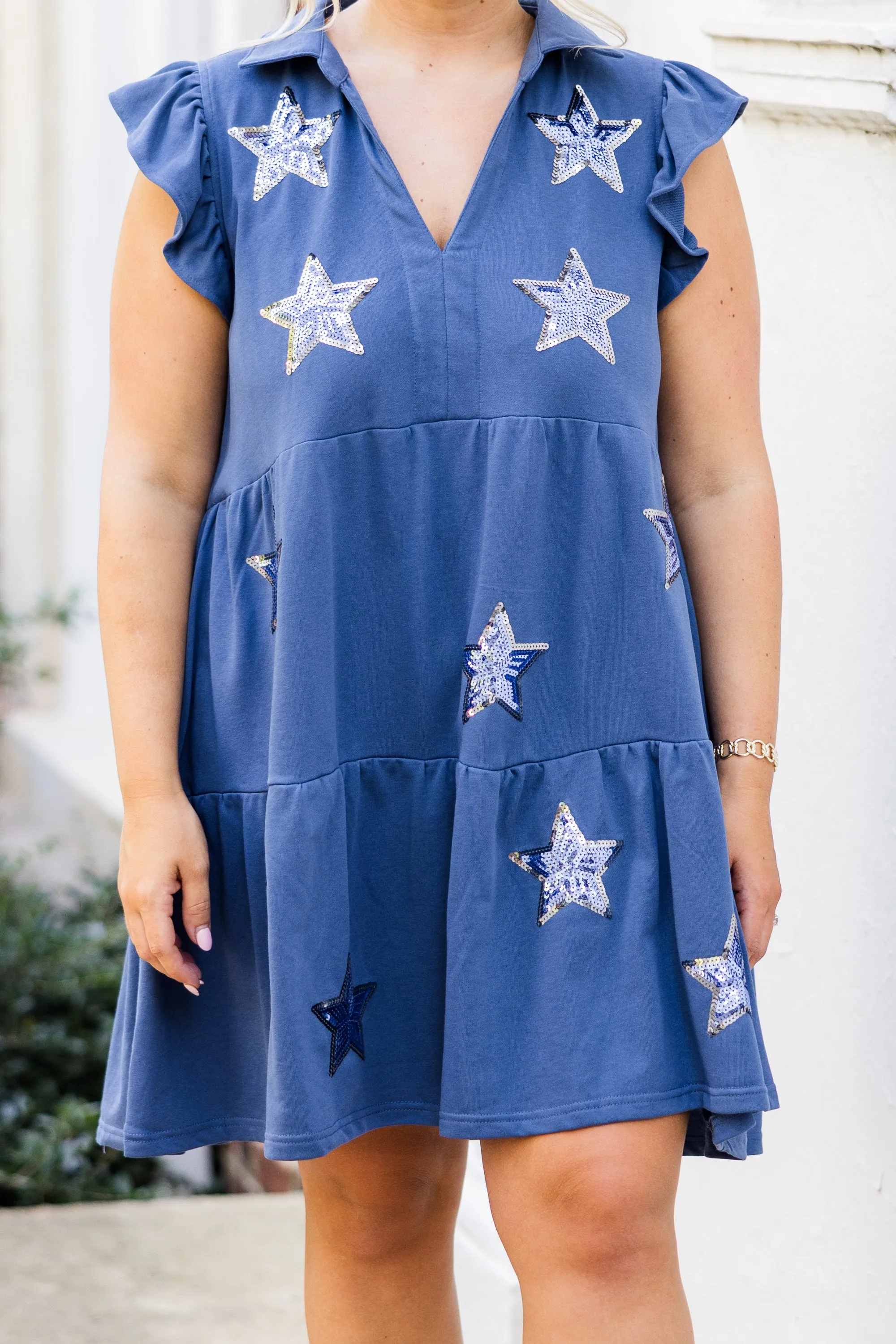 Oh My Stars Dress, Denim Blue