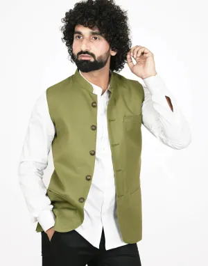 Olive Green Solid Modi Jacket