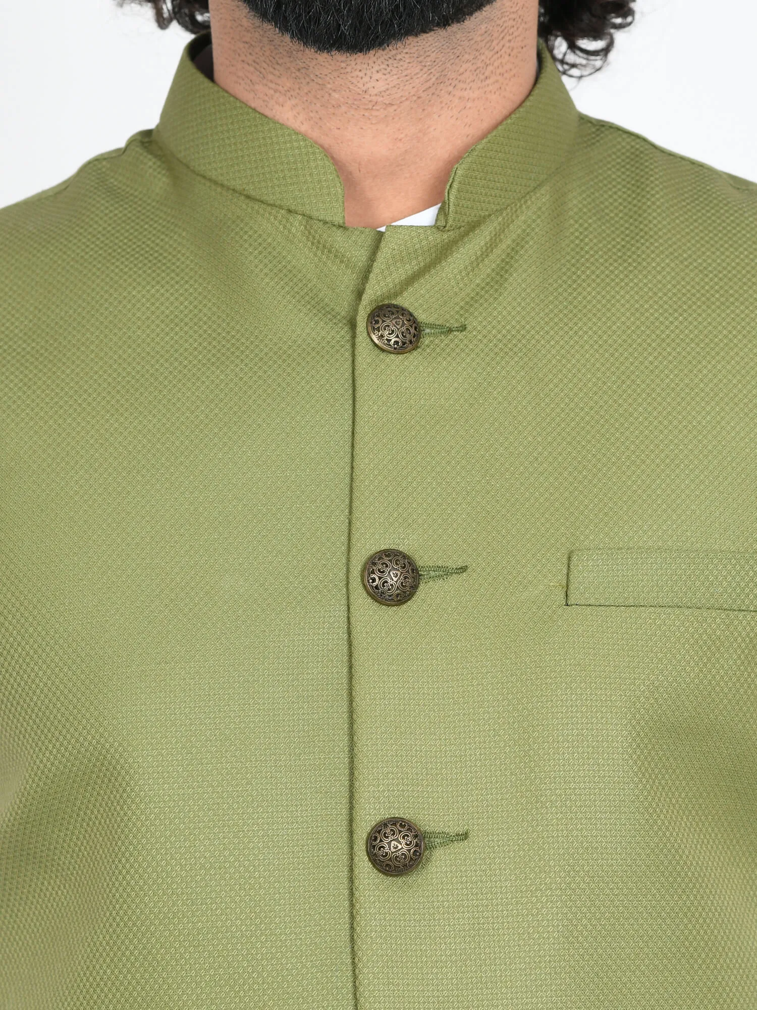 Olive Green Solid Modi Jacket