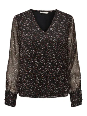 Onlriley L/s V-neck Top Ex Ptm - Zwart Dessin