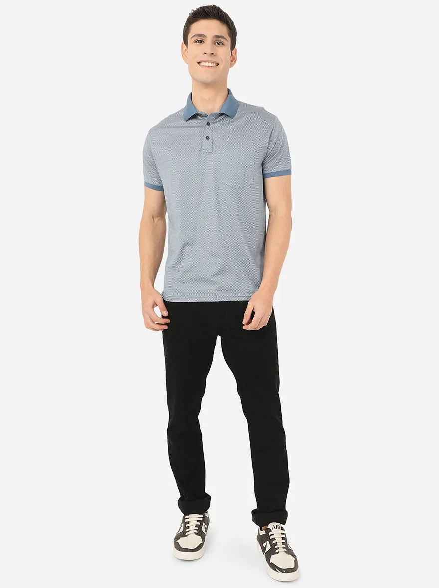 Parision Blue Printed Slim Fit Polo T-Shirt | JadeBlue