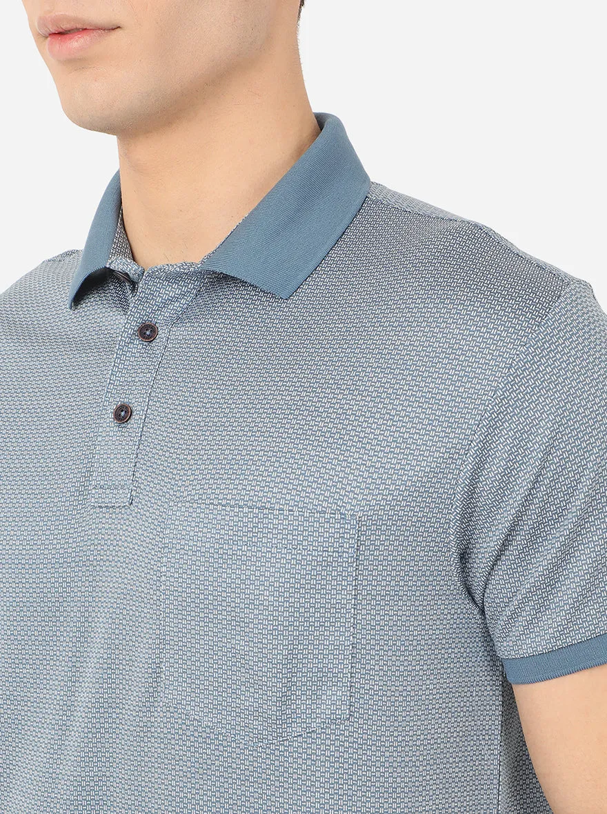 Parision Blue Printed Slim Fit Polo T-Shirt | JadeBlue