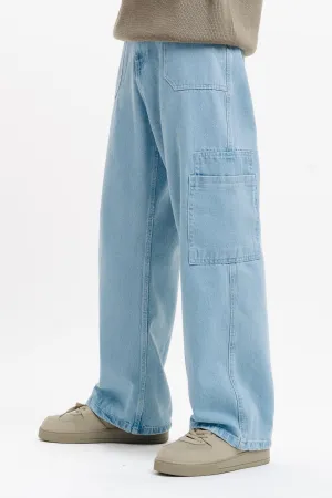 Patch Pocket Washed Men's Straight Jeans