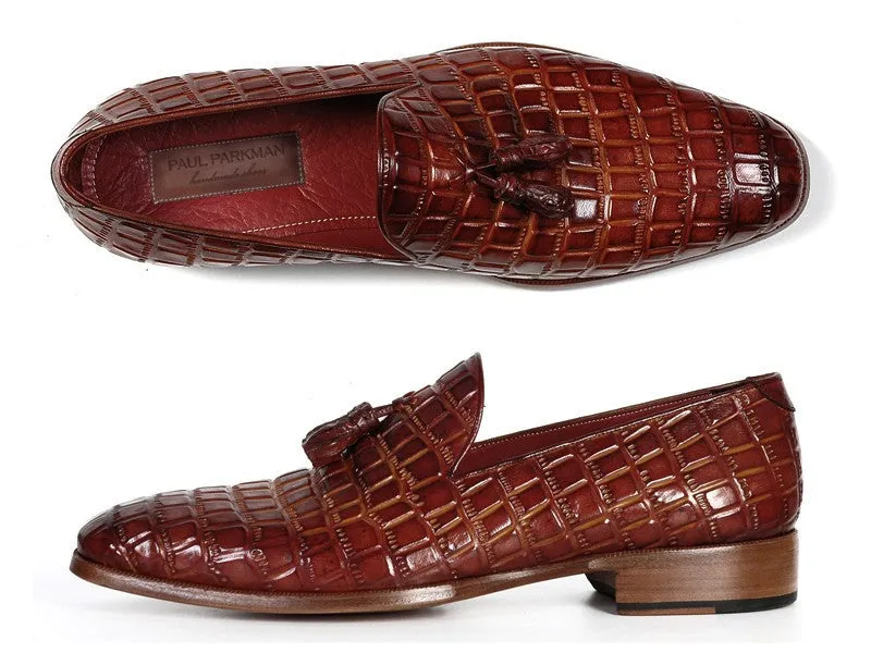 Paul Parkman Brown Crocodile Calfskin Tassel Loafer