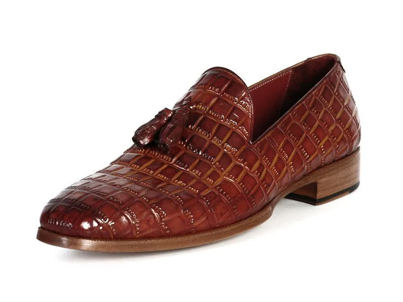 Paul Parkman Brown Crocodile Calfskin Tassel Loafer