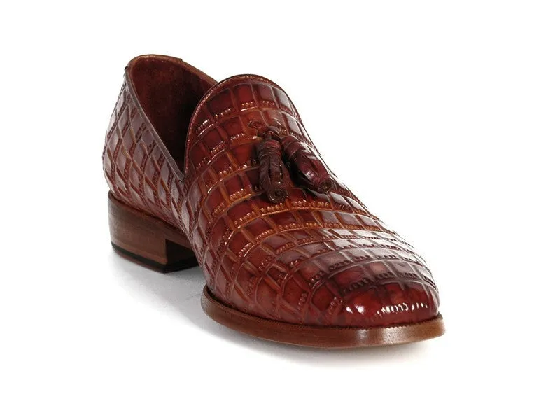 Paul Parkman Brown Crocodile Calfskin Tassel Loafer