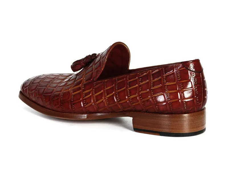 Paul Parkman Brown Crocodile Calfskin Tassel Loafer