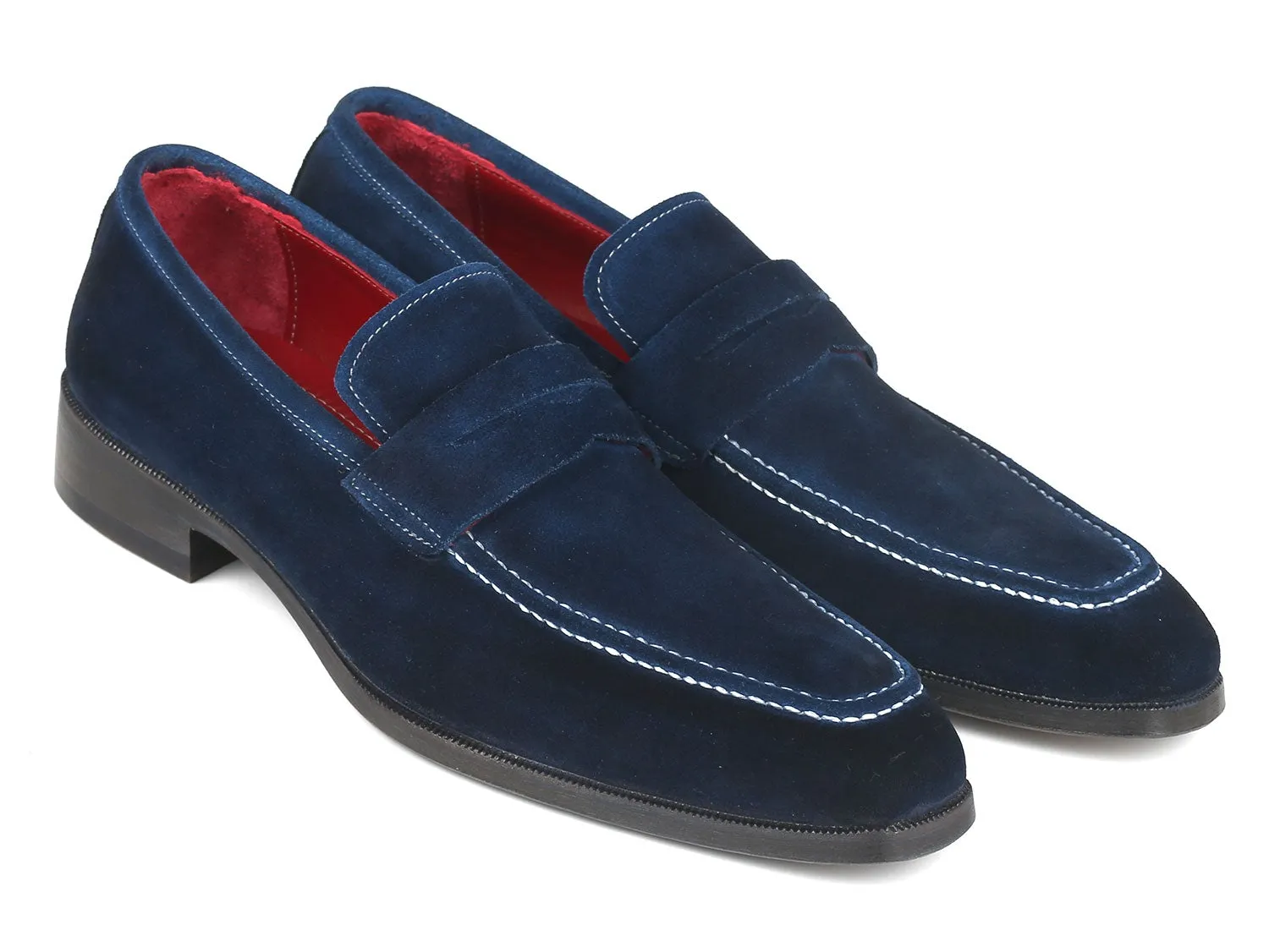 Paul Parkman Navy Suede Penny Loafers