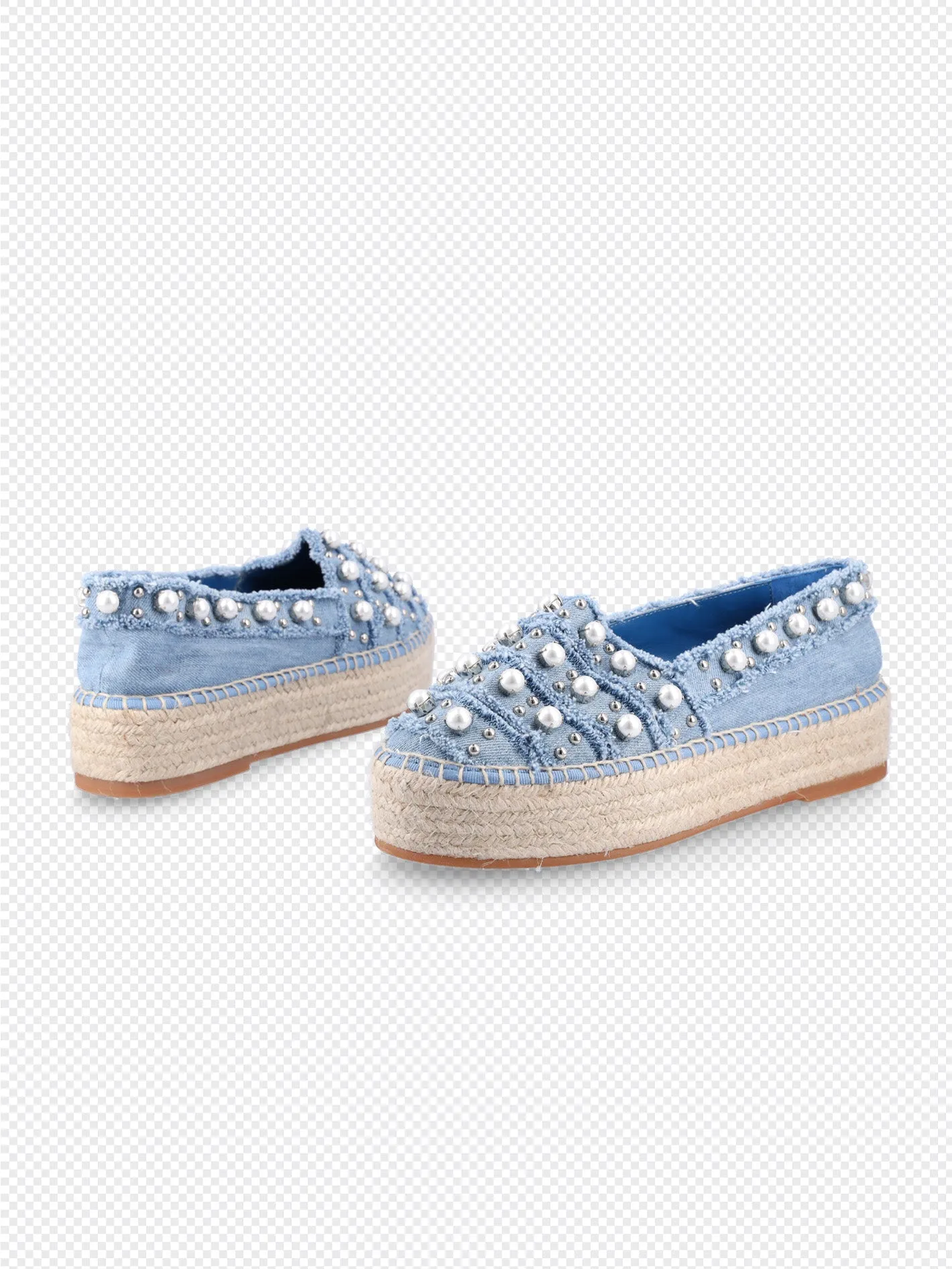 pearl-embellished denim espadrilles